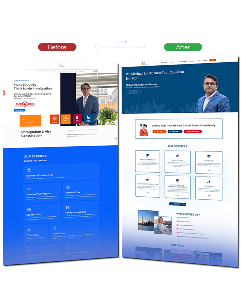 Immigration consultancy website redesign with ongoing website maintenance service for speed, security, and performance