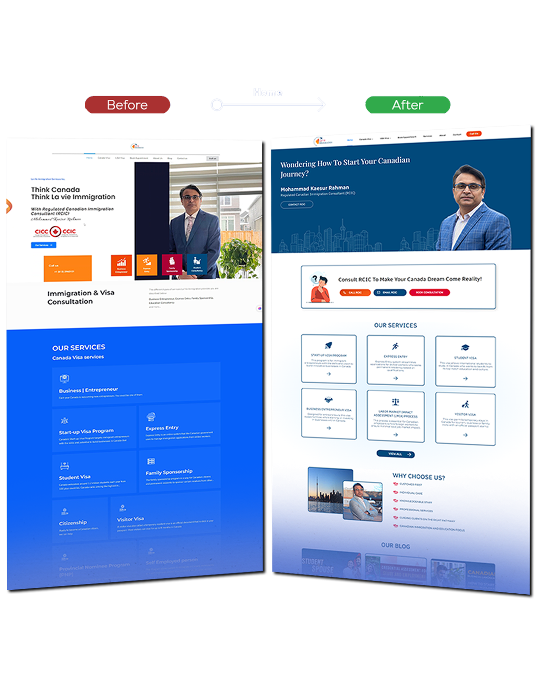Immigration consultancy website redesign with ongoing website maintenance service for speed, security, and performance