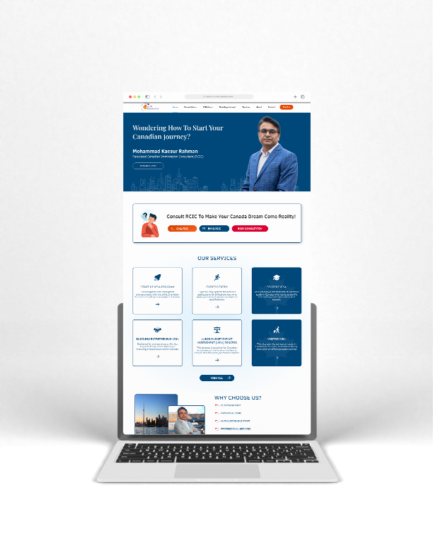 La Vie Immigration website redesign case study shown on a laptop, featuring a professional WordPress website built with Elementor Pro for an immigration consultancy.