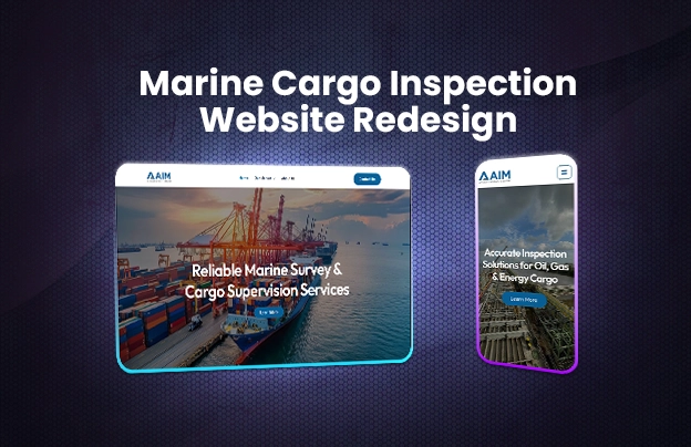 AIM IQS marine cargo inspection wordpress website redesign shown on desktop and mobile screens