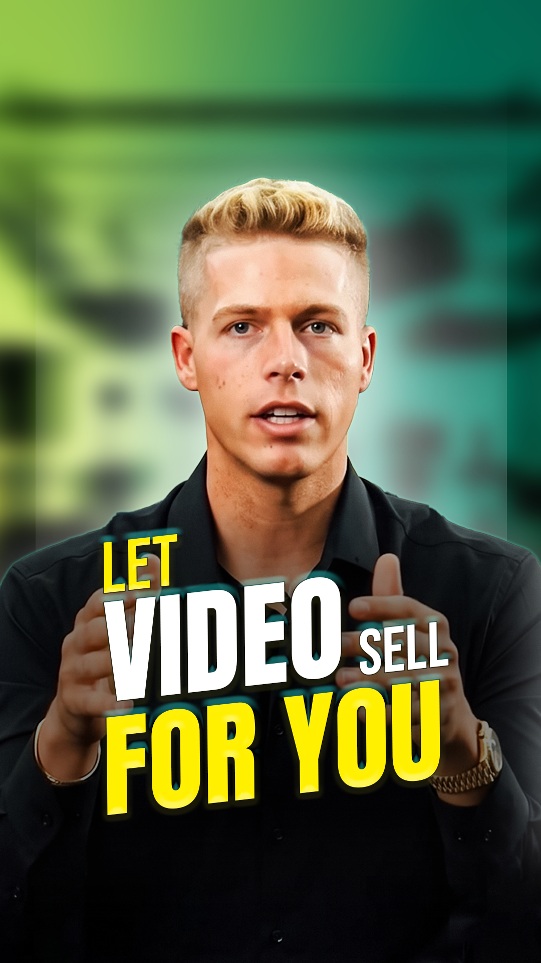Video sales letter still edited by Beyond Bracket for Kevin Dana, Let Video Sell For You caption in yellow and white over a talking-head frame