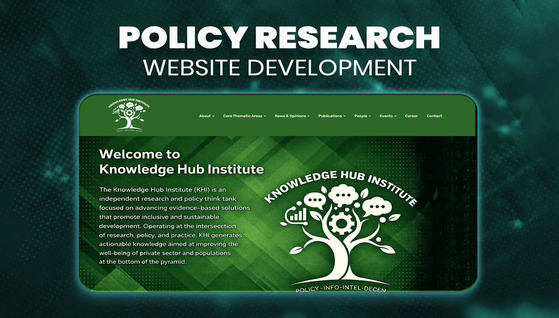 Think tank website development case study by Beyond Bracket showing Knowledge Hub Institute desktop views